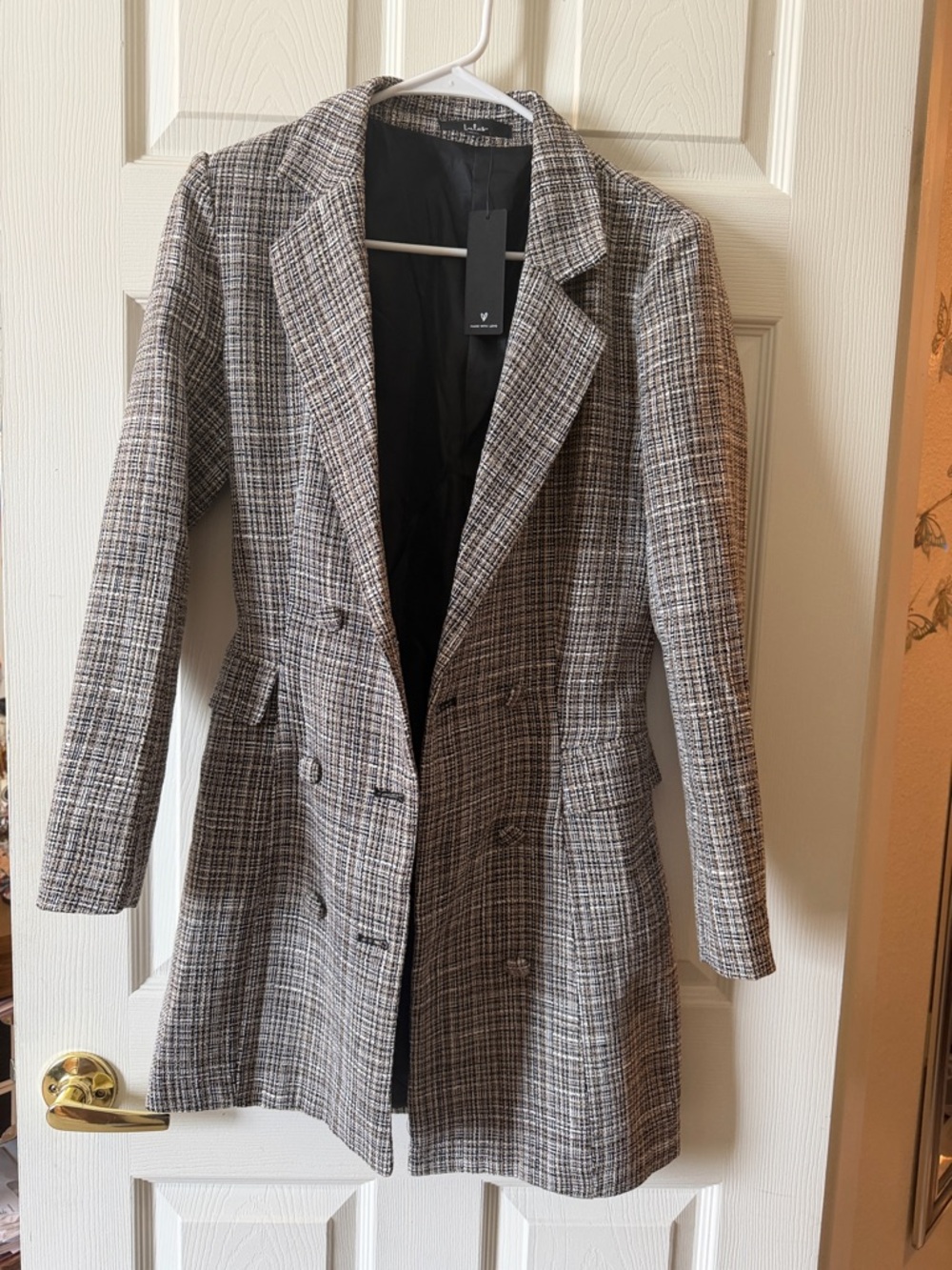 Lulu's Black & White Plaid Double-Breasted Blazer Coat